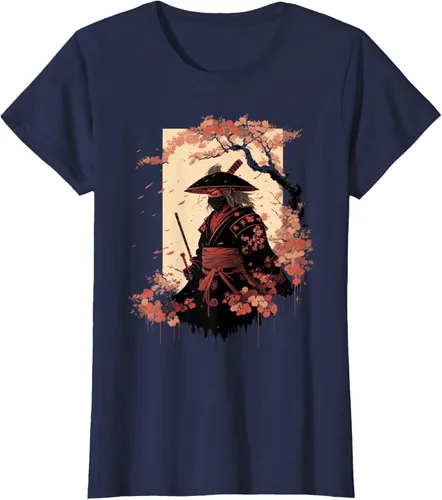 Vista 28 de Camiseta estética vintage samurái de arte japonés samurái retro cereza, Negro