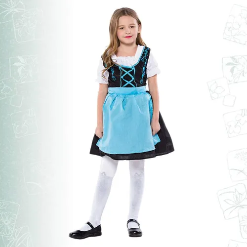 Vista 9 de ABOOFAN Vestido para niñas Oktoberfest disfraz de niña de cerveza vestido de fraulein bávaro disfraz de sirvienta de bar azul negro talla L