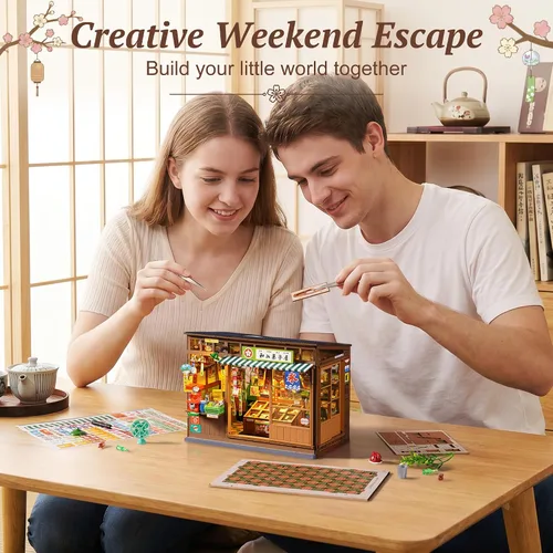 Vista 9 de Rolife Kit de casa en miniatura para rincón de libros japoneses, casa de muñecas nostálgica