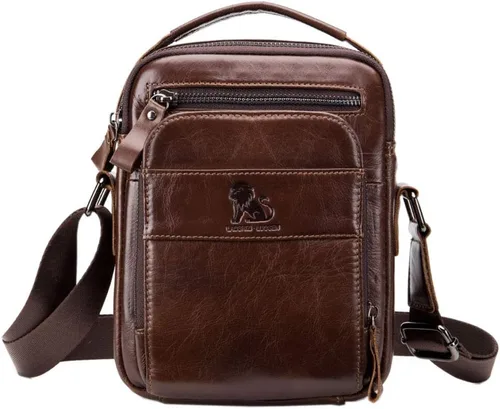 Vista 9 de Hebetag Bolso bandolera de cuero pequeño para hombre, para viajes al aire libre, negocios