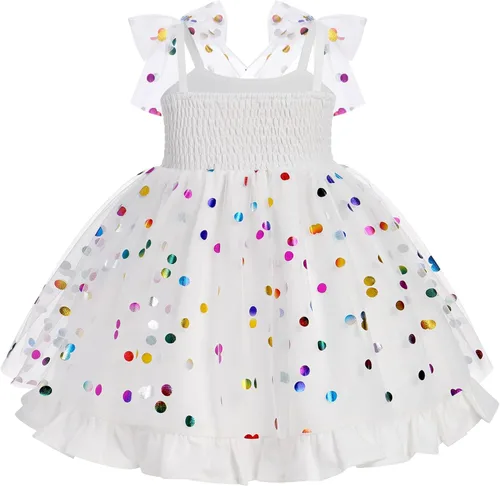 Vista 2 de IMEKIS Toddler Kids Girl St Patricks Day Dress Shiny Shamrock Confetti Tutu Birthday Party Photo Shoot Outfit 1-6T