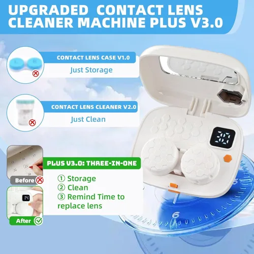 Vista 2 de Limpiador de lentes de contacto con espejo, máquina limpiadora de lentes de contacto, limpiador ultrasónico USB para eliminación de lentes suaves