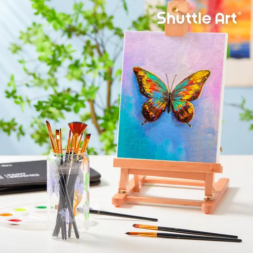 Vista 5 de Shuttle Art Juego de 12 pinceles de pintura con estuche, formas y tamaños surtidos para acrílico, acuarela, óleo y gouache, pinceles de artista