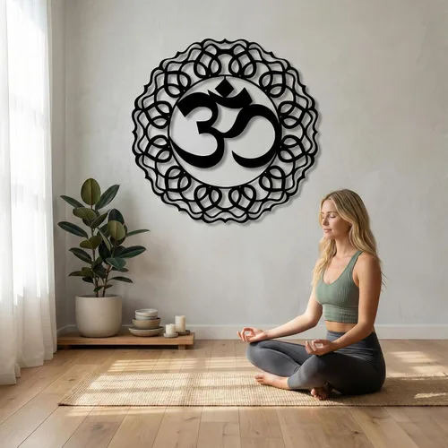 Vista 4 de DEKADRON Arte de pared de metal, decoración de Om de metal, regalos de yoga, símbolo de aum, arte de pared OM, decoración de estudio de yoga