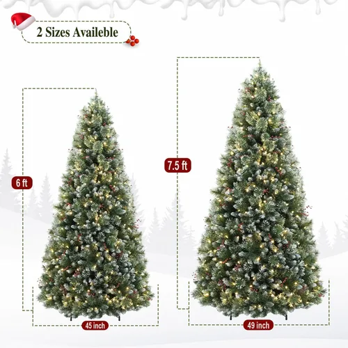 Vista 5 de Árbol de Navidad preiluminado flocado de 7.5 pies con aguja de Pino parcialmente flocado