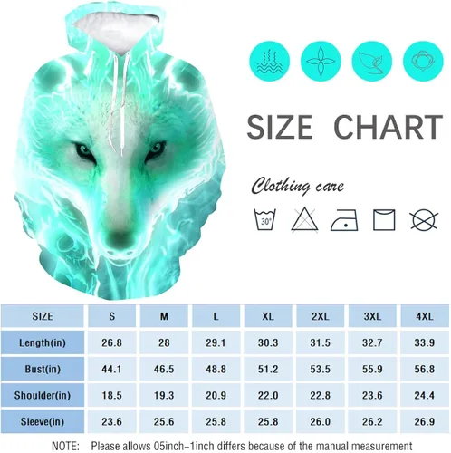 Vista 4 de Minei Sudadera unisex con capucha de lobo con estampado 3D para hombre