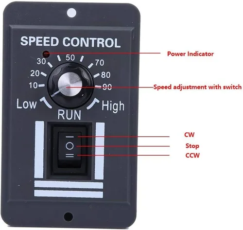 Vista 3 de Controlador de velocidad del motor, DC 12V-60V 10A CW/CCW Velocidad ajustable con controlador de interruptor Motor de CC Gobernador de motor DC