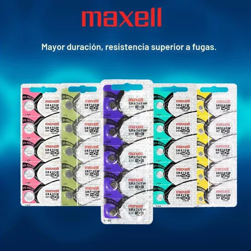 Vista 4 de 2 x MAXELL SR626SW 377 1.55V Pila de botón de óxido de plata para reloj - Pila Maxell oficial y genuina