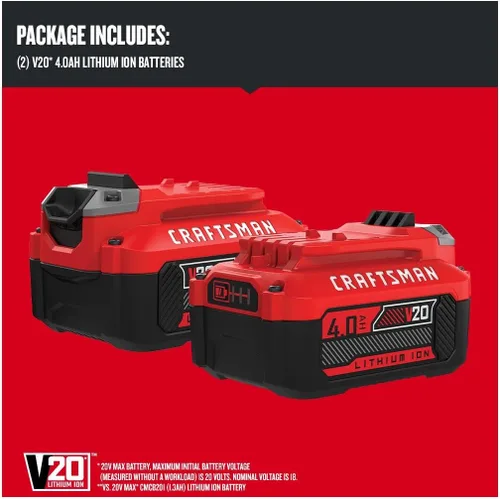 Vista 3 de CRAFTSMAN V20 4Ah batería de iones de litio para herramientas eléctricas, paquete de 2 (CMCB204-2)