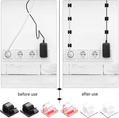Vista 6 de 105 clips autoadhesivos para cables, clips de gestión de cables de pared negros, clip adhesivo para pared debajo del escritorio, abrazadera