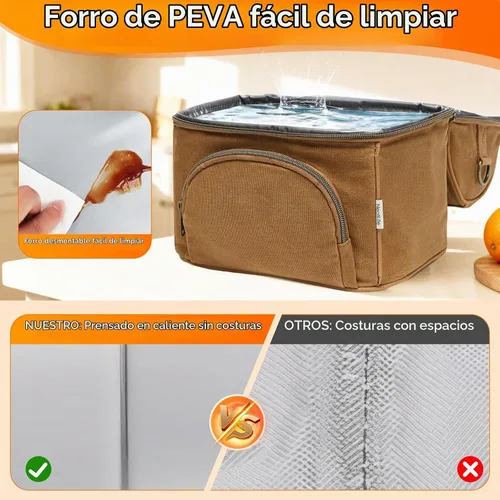 Vista 6 de Lonchera para hombres con 2 bolsas de hielo XL, bolsa de almuerzo de lona encerada resistente para hombres, bolsa enfriadora suave para adultos
