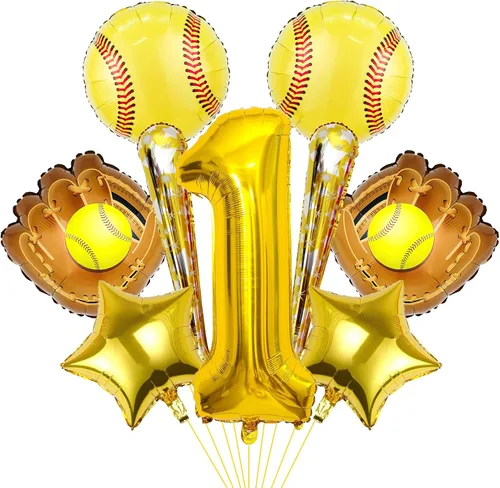 Vista 9 de 9 globos de sóftbol – Globos de papel de aluminio Mylar con número de cumpleaños de sóftbol – Suministros y decoraciones para fiestas (8vo)