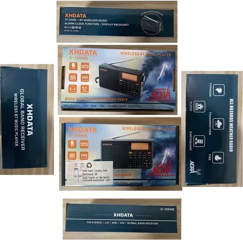 Vista 9 de XHDATA D109WB Radio Meteorológica Portátil AM/FM/SW/LW/WB de Onda Corta con Alerta NOAA, Operada por Batería, Excelente Sonido, Altavoz Inalámbrico