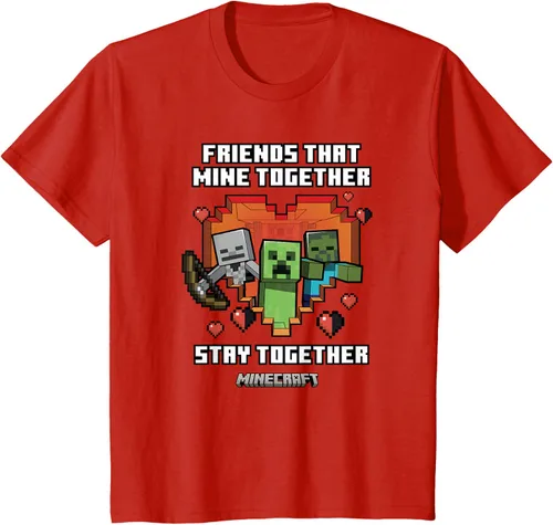 Vista 3 de Minecraft Camiseta de San Valentín Friends That Mine Together Mobs, Negro