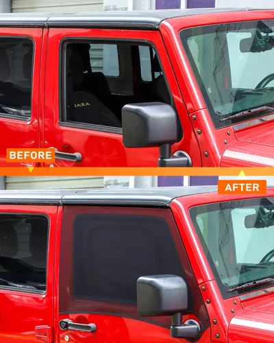 Vista 7 de Savadicar Parasol para ventana delantera, parasol de malla transpirable para ventana lateral, media cubierta, compatible con Jeep Wrangler TJ JK JL
