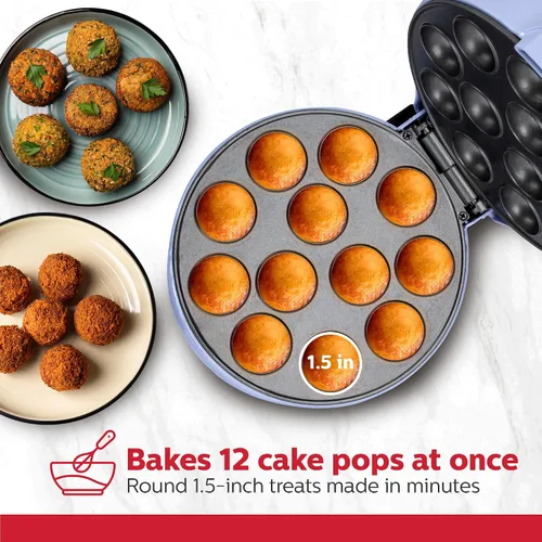 Vista 6 de Holstein Housewares Máquina para Hacer Cake Pops de 12 Unidades con Placas Antiadherentes y Luces Indicadoras - Hornea 12 Cake Pops Dulces o Salados