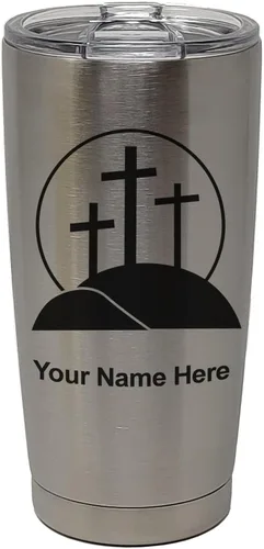 Vista 11 de LaserGram Vaso aislado al vacío de 20 onzas, cruz de calvario, grabado personalizado incluido (negro)