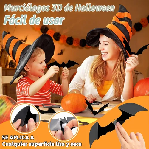 Vista 3 de LUDILO 120 piezas de decoraciones de murciélagos de Halloween, decoraciones de pared de Halloween, calcomanías de pared de PVC 3D, calcomanías