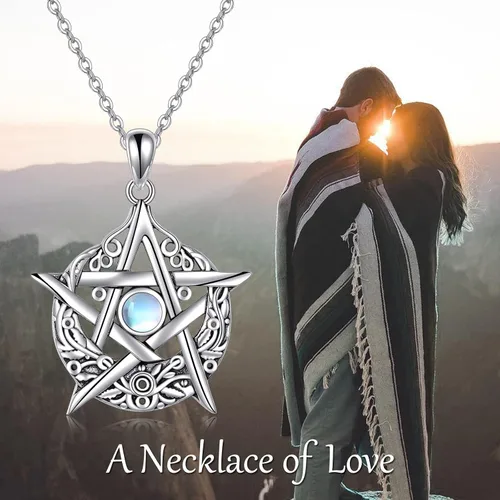 Vista 6 de ONEFINITY Collar de piedra lunar cruz de plata esterlinadrgaonhongoluna crecientepentagramatalismán collar con colgante de nudo celta regalos