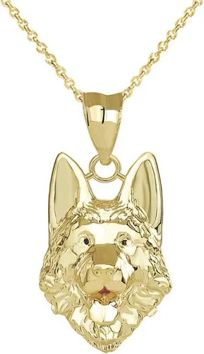 Vista 5 de Collar con colgante de cabeza de perro pastor alemán de oro de 14 quilates
