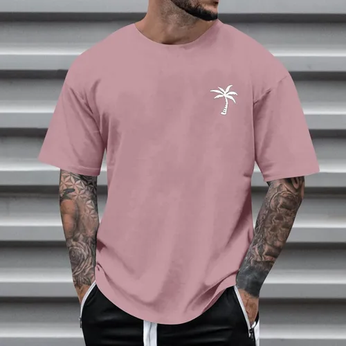Vista 2 de Generic Camisas casuales para hombre, cuello redondo, manga corta, sueltas, de verano, a la moda