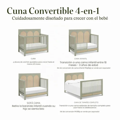 Vista 7 de Namesake Cuna convertible Eloise 4 en 1 en salvia francesa Performance Sand Eco-Weave, certificado GREENGUARD Gold