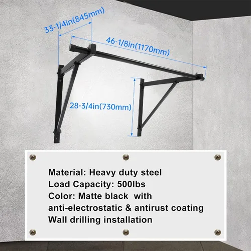 Vista 3 de Barra de pull up para montar en la pared, 50 pulgadas, para ejercitar, 500 libras