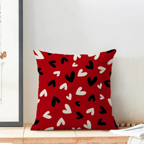 Vista 4 de Juego de 2 fundas de almohada de corazón de amor en blanco y negro de 18 x 18 pulgadas, fundas de almohada decorativas de San Valentín, boda, día