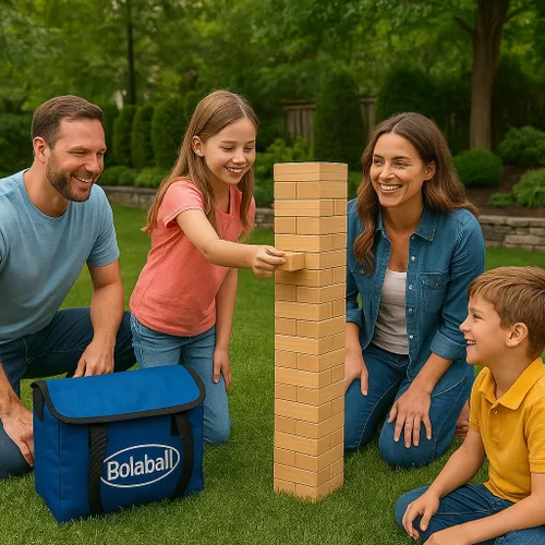 Vista 6 de Bolaball Paquete de diversión extrema que incluye 45 bloques gigantes, 28 dominó gigantes y 6 dados gigantes, juegos gigantes al aire libre