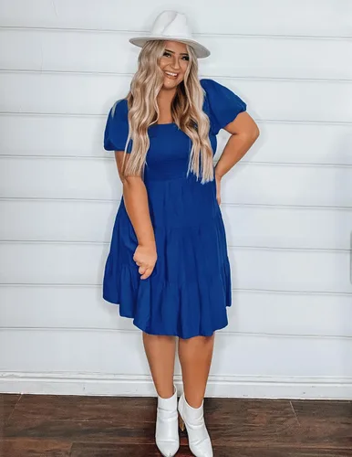 Vista 4 de ZESICA Mini vestido corto de verano bohemio 2025 con cuello cuadrado, manga abombada, hombros descubiertos, fruncido, escalonado, casual