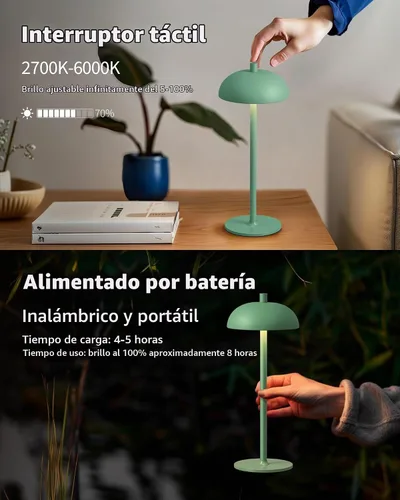 Vista 4 de Juego de 2 lámparas de mesa LED inalámbricas pequeñas de 12 pulgadas, lámpara de escritorio portátil impermeable, luces de batería recargable