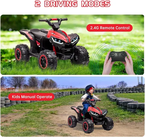 Vista 6 de 12V Kids Ride On ATV, alimentado por batería, eléctrico de cuatro ruedas Rojo
