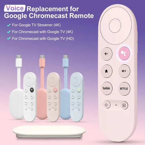 Vista 2 de Sustitución por voz para mando a distancia de Google Chromecast, para control remoto de Google TV y transmisor de Google TV (Rosa)