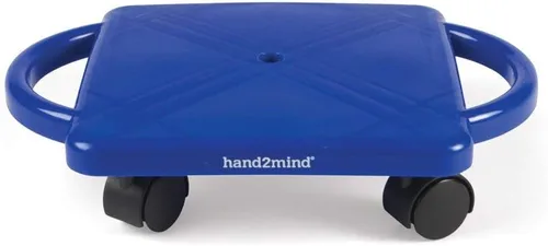 Vista 2 de hand2mind - Patinete azul para interiores con asas de seguridad para niños de 6 a 12 años, patinete de plástico con rodillos, educación física
