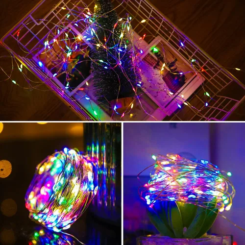 Vista 6 de Yiaht Paquete de 12 luces de hadas que funcionan con pilas, 2,1 metros, 20 LED, resistentes al agua, cable plateado, con efecto de luciérnagas