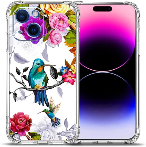 Vista 23 de Funda para iPhone 15 Plus, hermosa protección contra caídas de flores rosas, a prueba de golpes, funda protectora de cuerpo completo resistente a