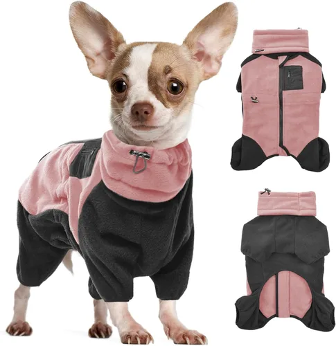 Vista 14 de DENTRUN - Abrigo de invierno para perros pequeños, chaqueta de forro polar cálido con cuello alto extraíble, suéter acogedor para cachorros en clima