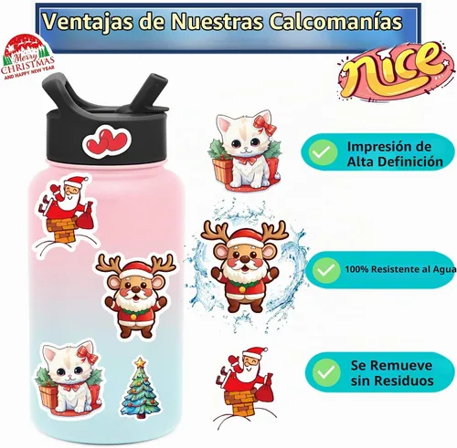 Vista 2 de 100 Pcs Christmas Stickers, Merry Christmas Vinyl Stickers for Kids Pegatinas de Navidad