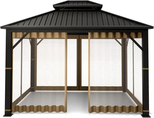 Vista 3 de Mosquitera Universal de Repuesto para Gazebo – Hugline Pantalla de Malla para Exteriores de 10' x 10', Cortina de Pared Lateral de 4 Paneles