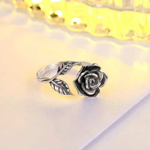 Vista 9 de Anillos abiertos ajustables de plata de ley S925, anillo de rosa para mujeres y adolescentes