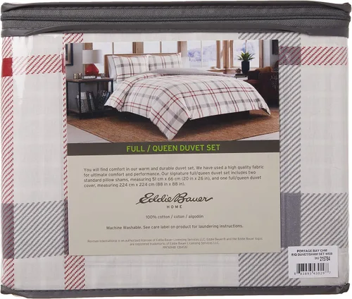 Vista 4 de Eddie Bauer - Juego de funda de edredón tamaño Queen, ropa de cama reversible de algodón con fundas a juego, elegante decoración del hogar