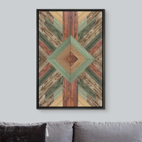 Vista 3 de IDEA4WALL Lienzo enmarcado para pared, decoración occidental, collage de polígonos de diamantes, paneles geométricos abstractos de madera, arte