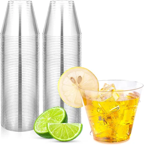 Vista 17 de Byvivace Vasos de plástico transparente de 12 onzas con borde dorado, resistentes y aptos para alimentos, desechables, copas de vino, copas de boda
