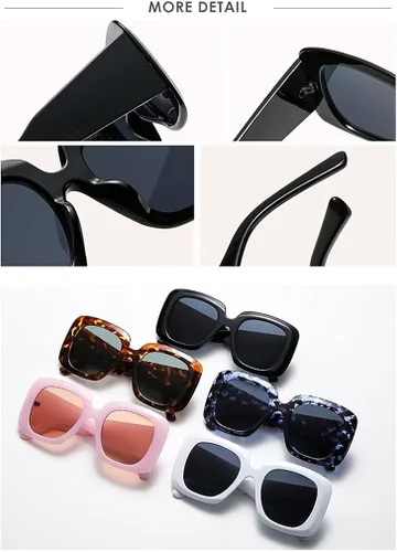 Vista 6 de LJCZKA Oversized Rectangle Sunglasses for Women Trendy Luxury Square Sun Glasses UV Protection