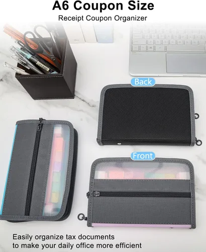 Vista 3 de Organizador de archivos de acordeón pequeño, 13 bolsillos tamaño A6, organizador de cupones de recibos, mini carpeta de archivos expandible portátil