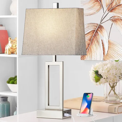 Vista 6 de Lolikit Lámparas de mesa con control táctil de 23.5 pulgadas, lámpara de noche de metal para dormitorio, juego de 2 con puertos USB A+C y salida