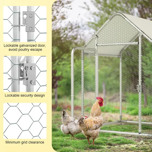 Vista 4 de Gallinero de metal, gallinero con cubierta impermeable y anti-UV, jaula de aves de corral con puerta con cerradura, gallinero para gallinas de pato