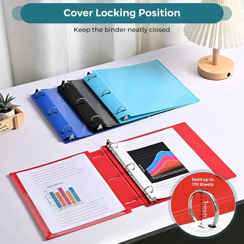 Vista 4 de SUIN Carpetas de 3 anillos de 1 pulgada con bolsillo, carpeta de lomo expandible de 1.2 pulgadas, 4 códigos de colores con cubierta de visión