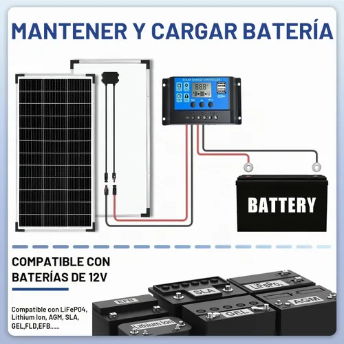 Vista 7 de Kit de panel solar de 100 W, mantenedor de batería de 12 V