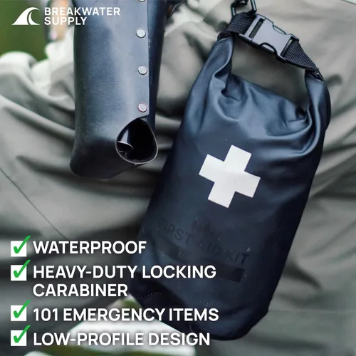 Vista 4 de Breakwater Supply™ Kit de primeros auxilios impermeable, bolsa seca precargada con suministros de preparación de supervivencia de emergencia